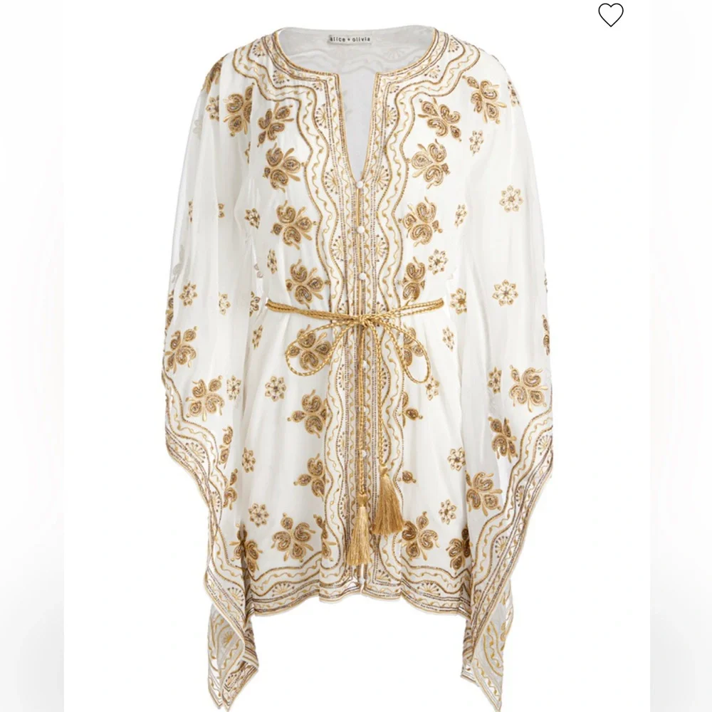 NWT $895 Alice and Olivia Marva Embellished Braid Belt Mini Kaftan - Picture 5 of 11